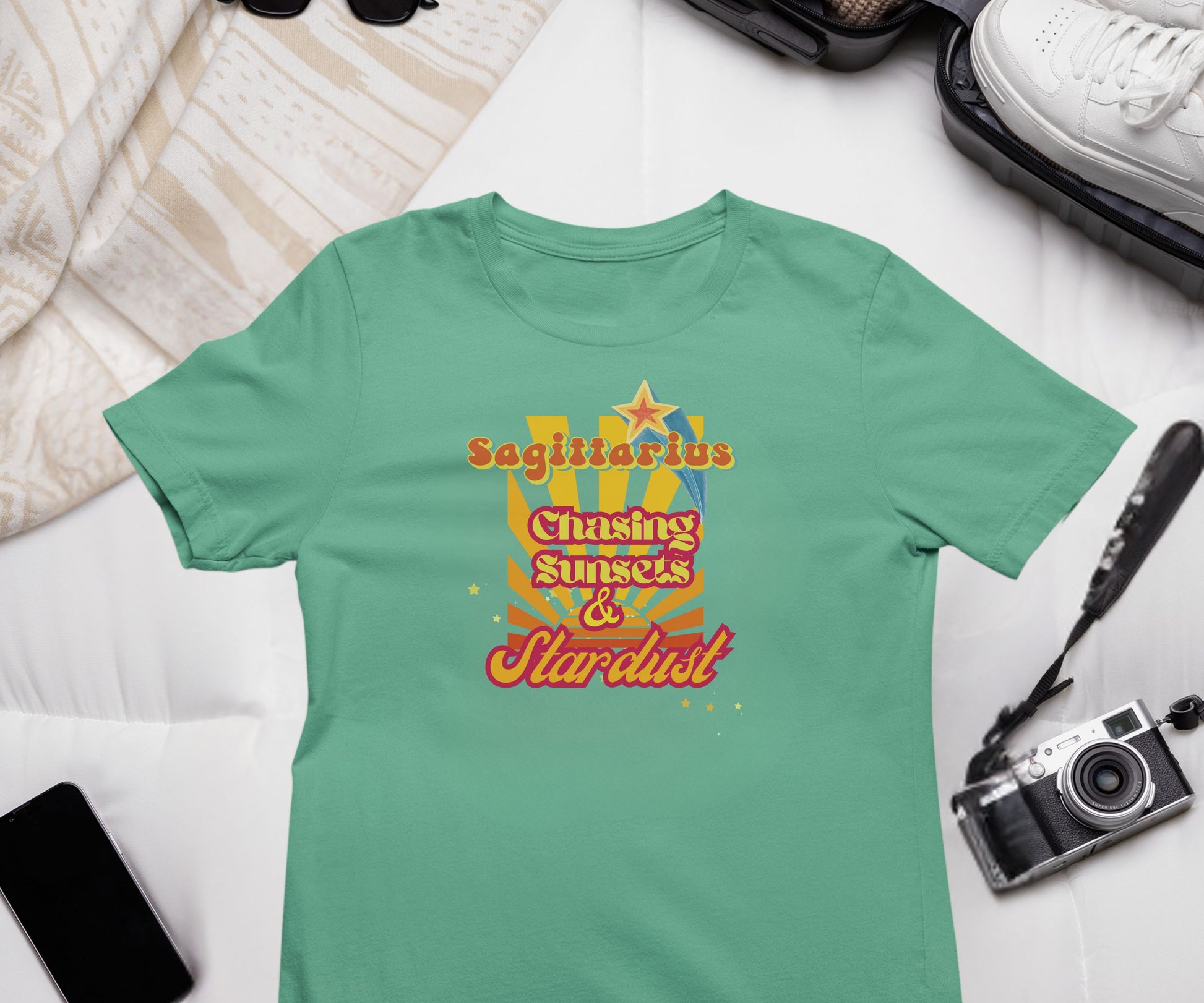 Sagittarius Zodiac Retro T-Shirt – Chasing Sunsets & Stardust