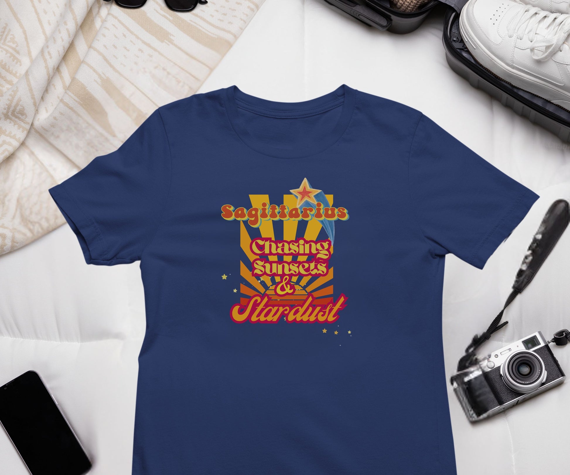 Sagittarius Zodiac Retro T-Shirt – Chasing Sunsets & Stardust