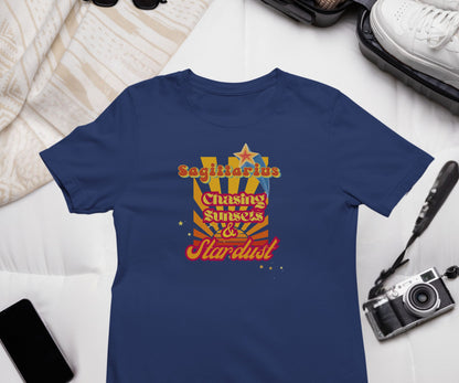 Sagittarius Zodiac Retro T-Shirt – Chasing Sunsets & Stardust