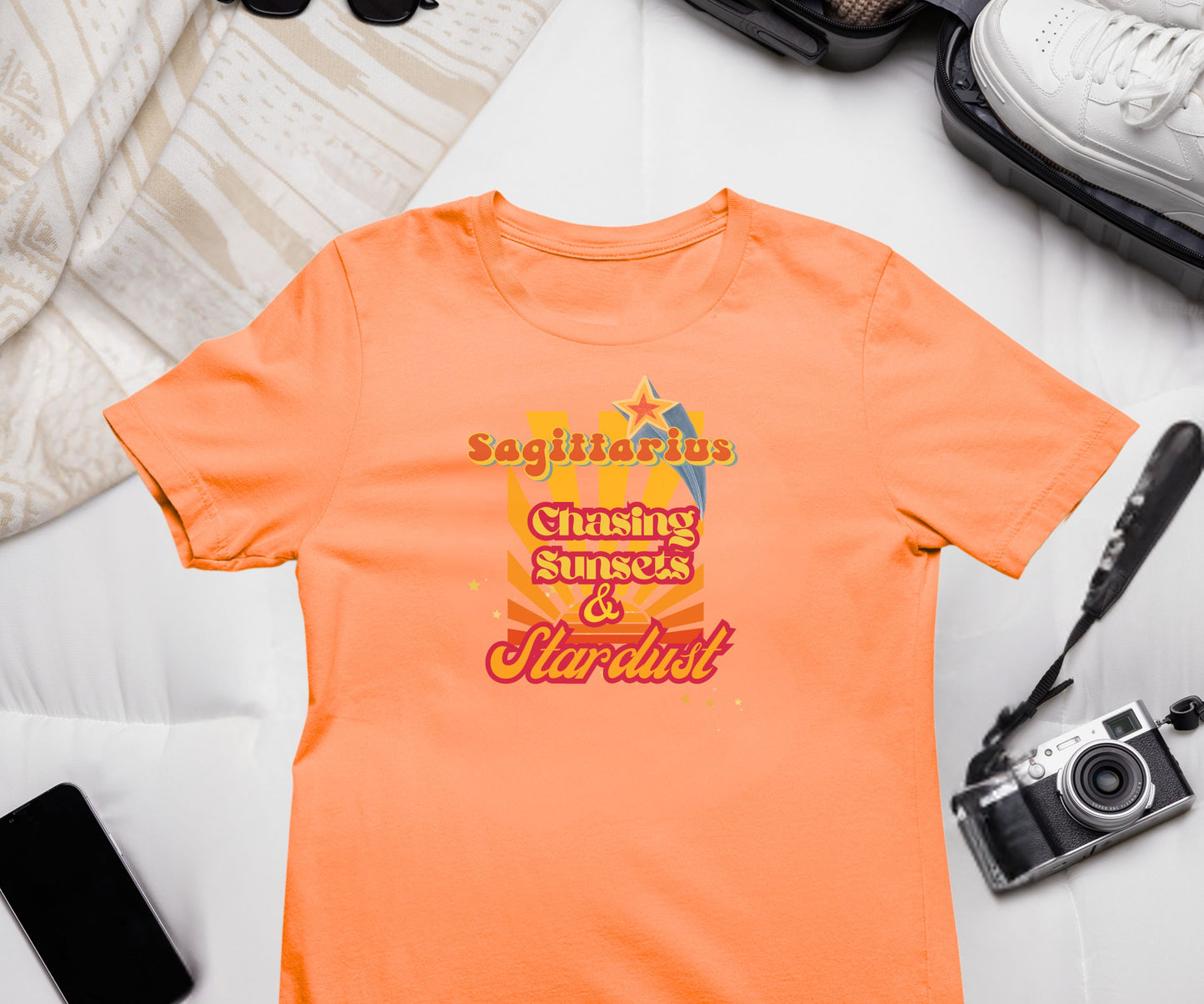 Sagittarius Zodiac Retro T-Shirt – Chasing Sunsets & Stardust
