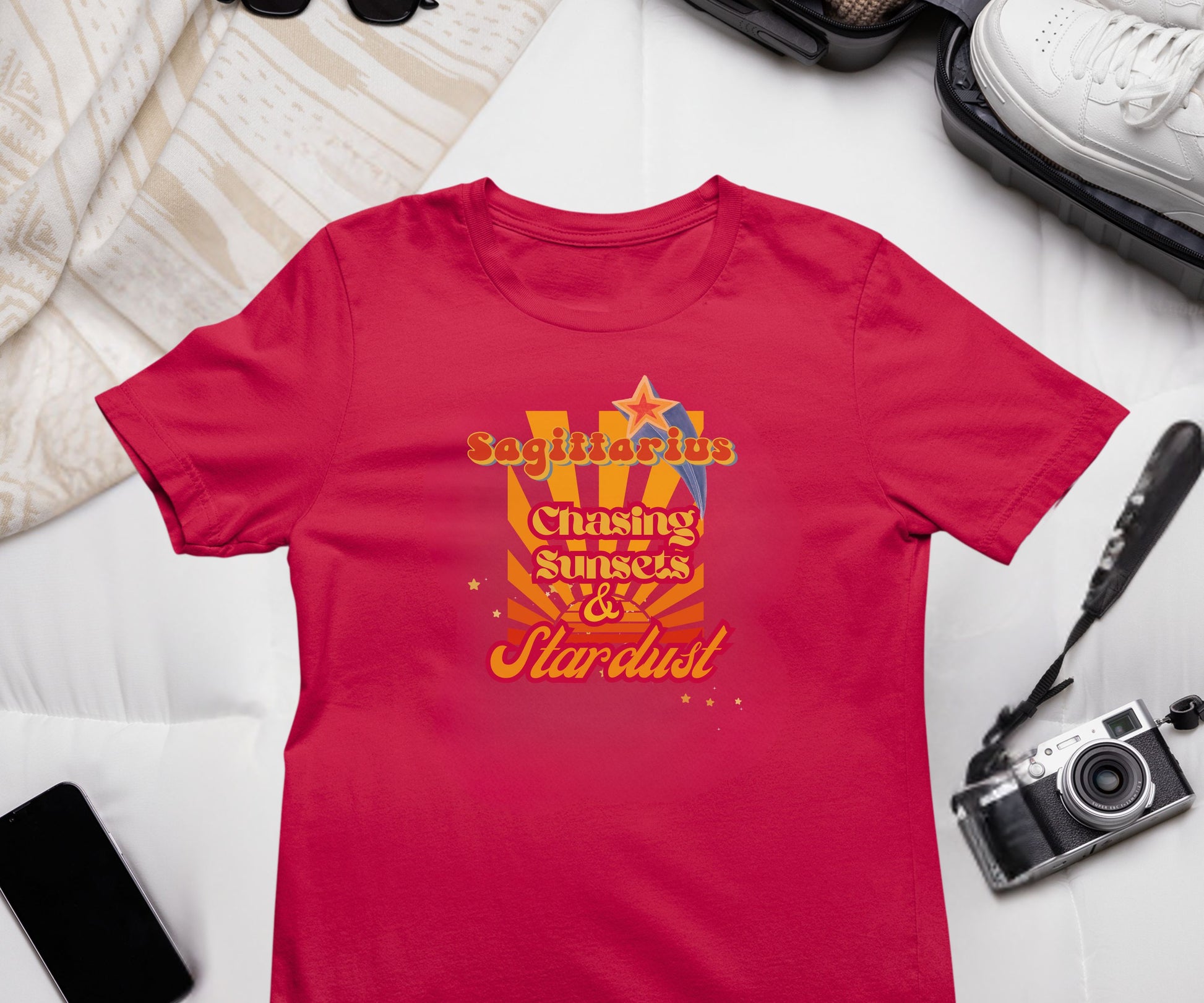 Sagittarius Zodiac Retro T-Shirt – Chasing Sunsets & Stardust