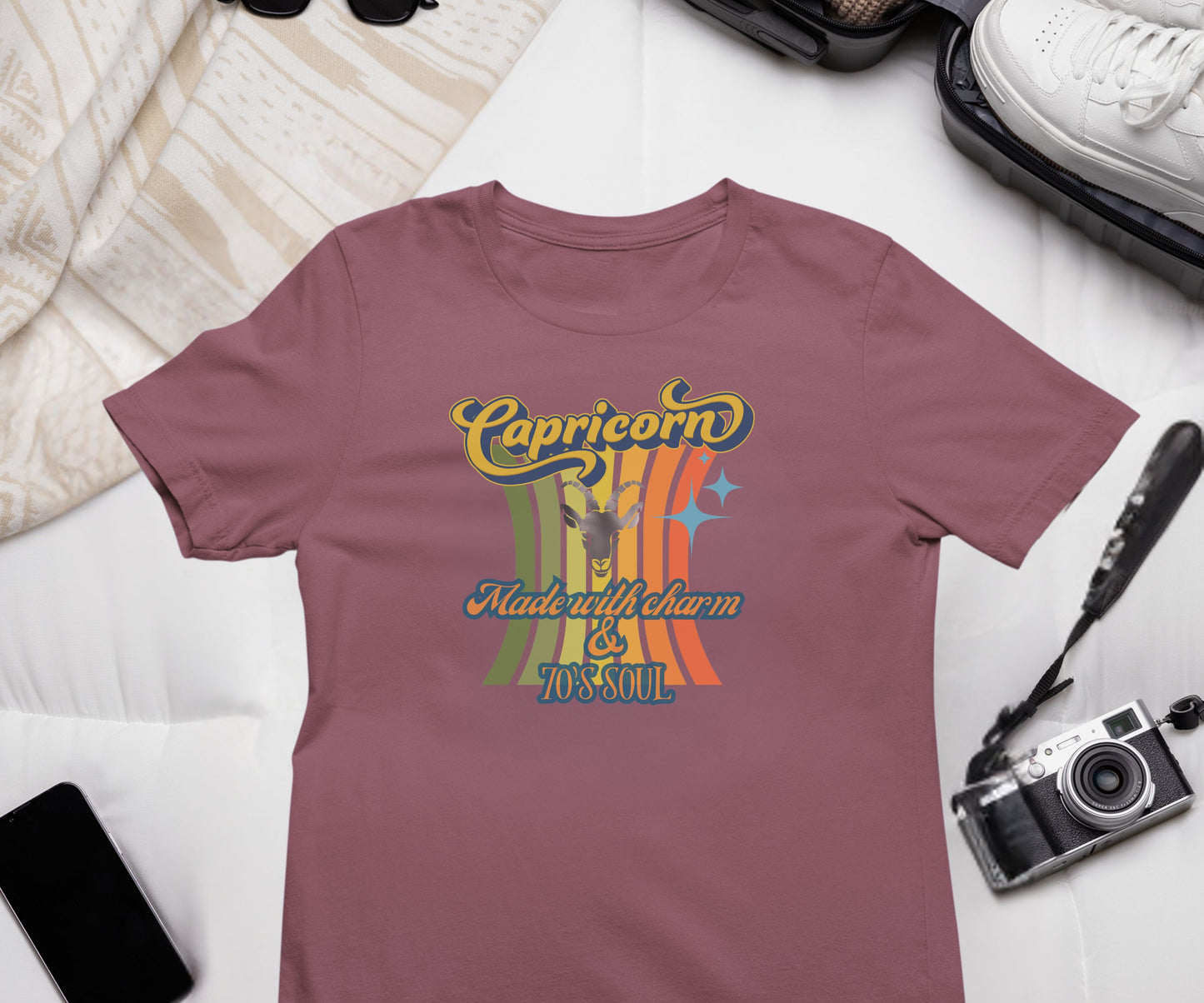 Capricorn Zodiac Retro T-Shirt – Made with Charm & 70’s Soul