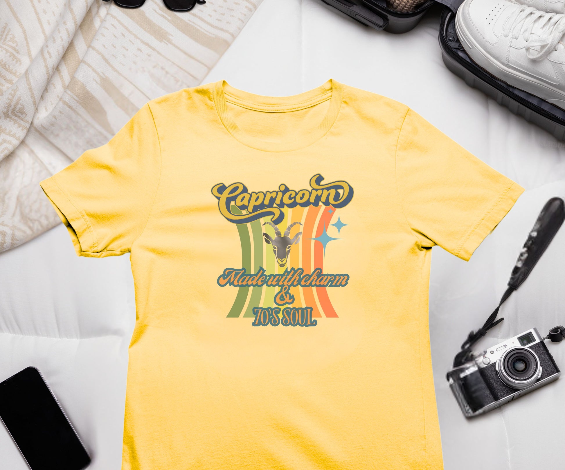 Capricorn Zodiac Retro T-Shirt – Made with Charm & 70’s Soul