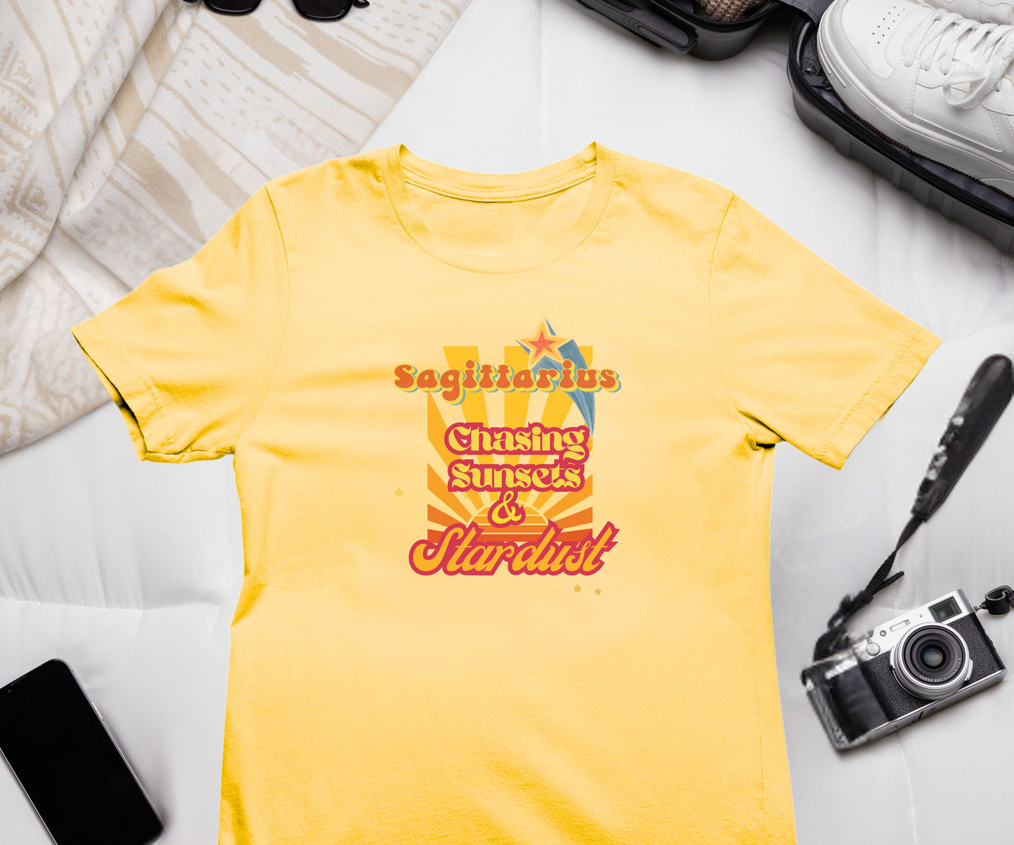 Sagittarius Zodiac Retro T-Shirt – Chasing Sunsets & Stardust