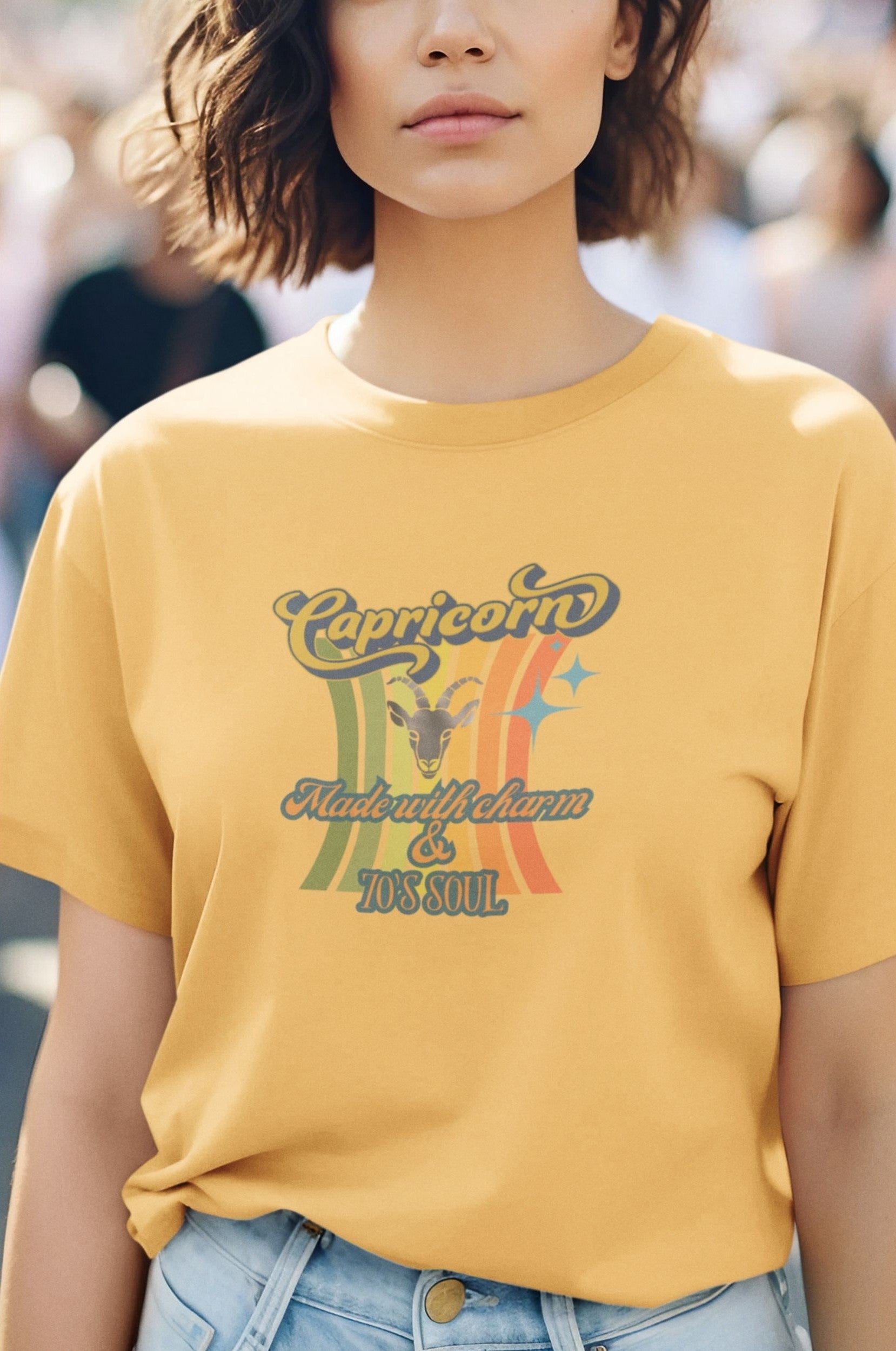 Capricorn Zodiac Retro T-Shirt – Made with Charm & 70’s Soul
